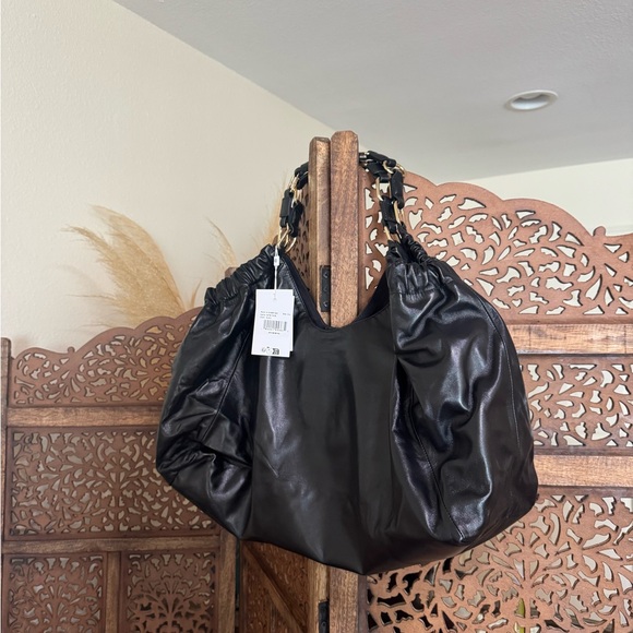 NEW NWT Anine Bing Kate Embossed Large Black Lamb Leather Hobo Shoulder Tote - Picture 5 of 6